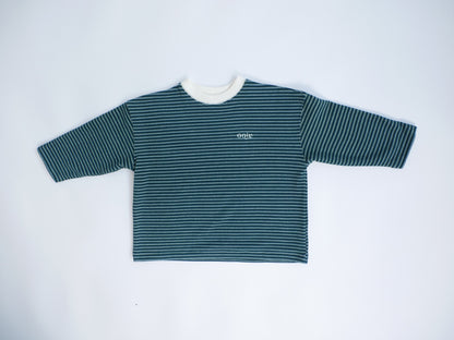 fleece border long t-shirts green ivory