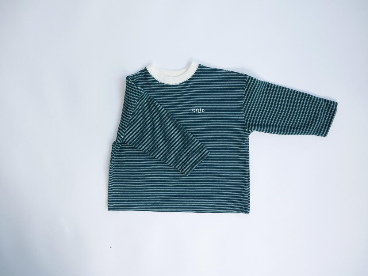 fleece border long t-shirts green ivory