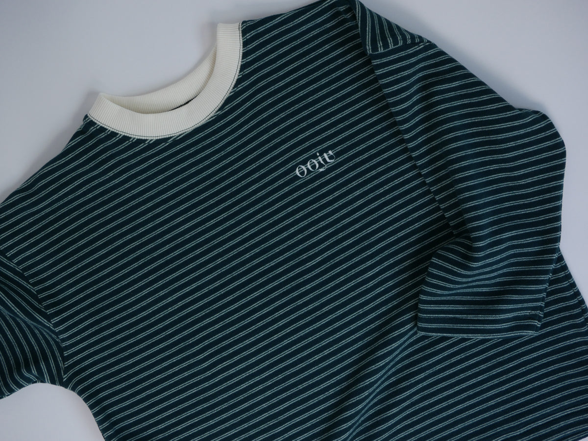 fleece border long t-shirts green ivory detail