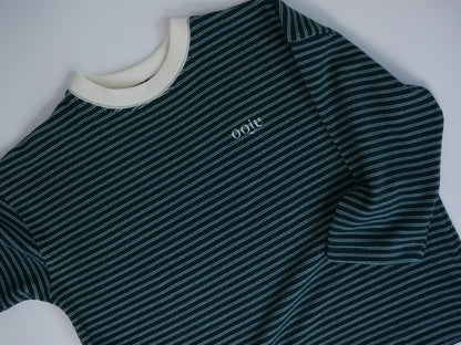 fleece border long t-shirts green ivory detail