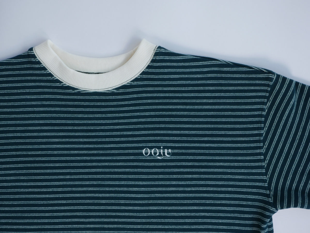 fleece border long t-shirts green ivory detail
