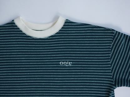 fleece border long t-shirts green ivory detail