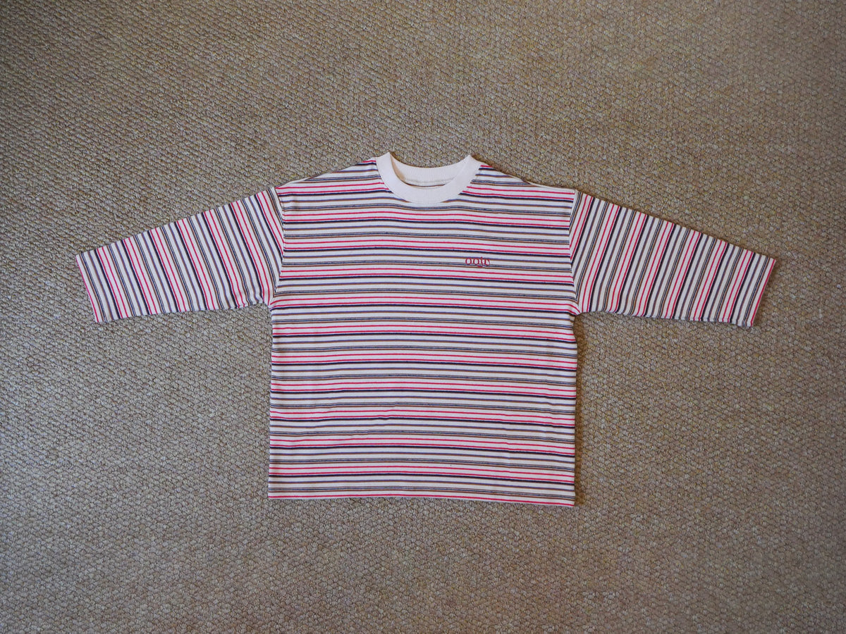 fleece border long t-shirts ivory red