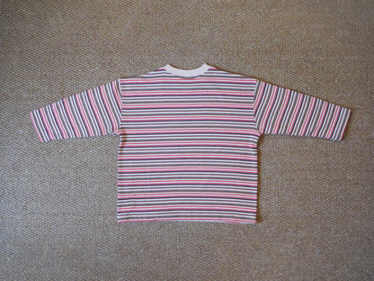 fleece border long t-shirts ivory red back