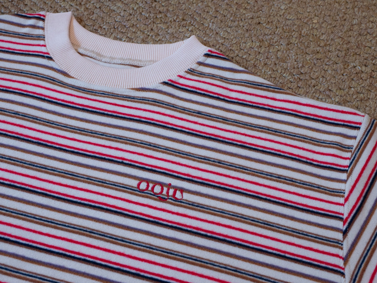fleece border long t-shirts ivory red detail