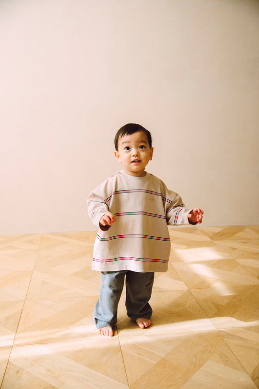 pencil border long T-shirts_beige