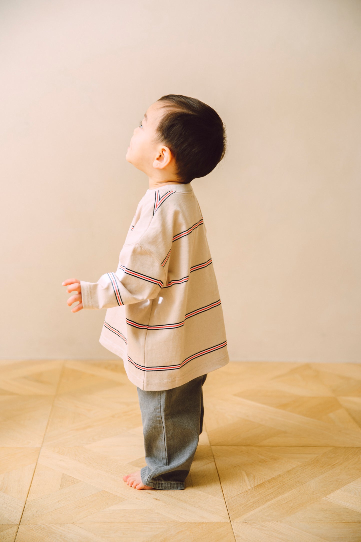 pencil border long T-shirts_beige