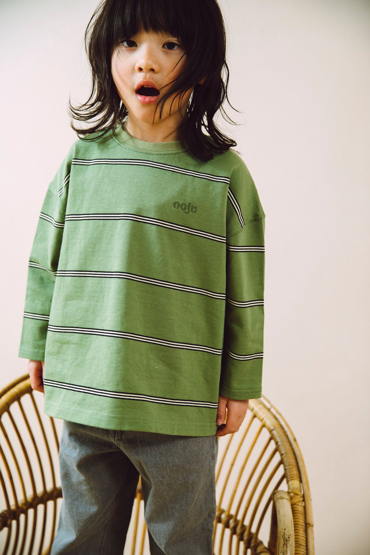 pencil border long T-shirts_green