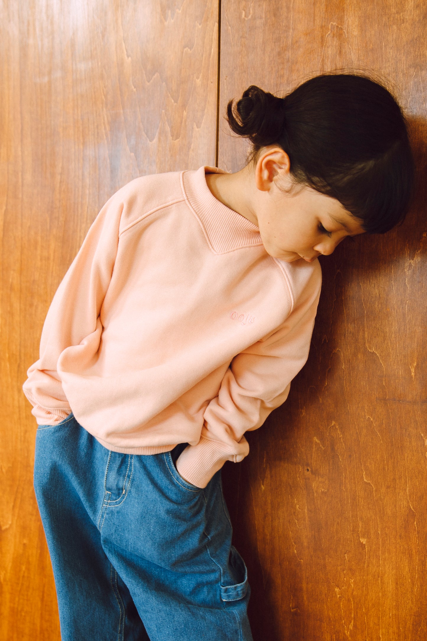 curved rib sweat shirts_peach